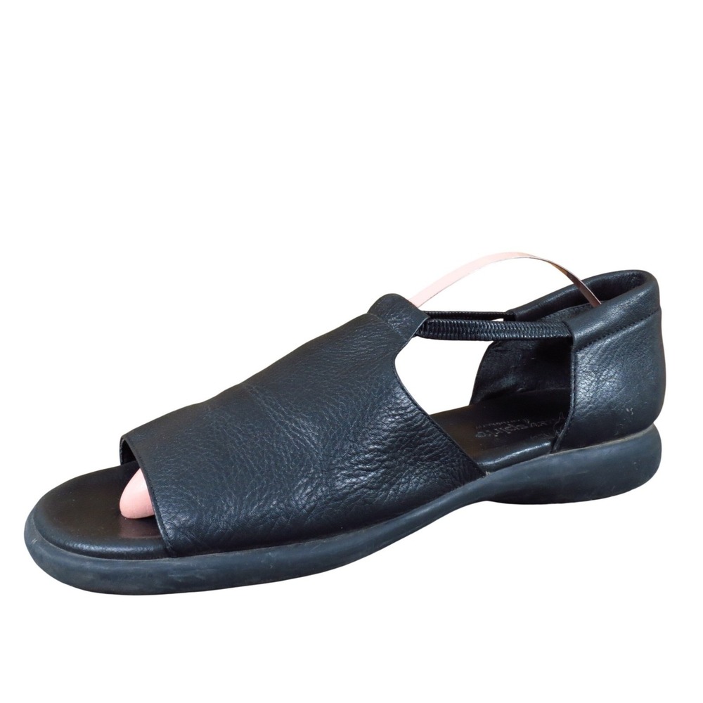Easy Spirit Kingsport Women 10 Black Leather Comfort Slingback Sandals
